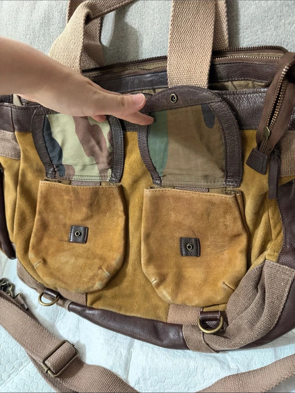 Free people Canvas and Leather Messenger Bag in Brown and Tan